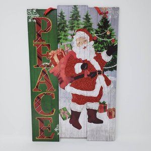 Peace Santa Christmas Hanging Sign with Glitter Accent Holiday Decor 14"